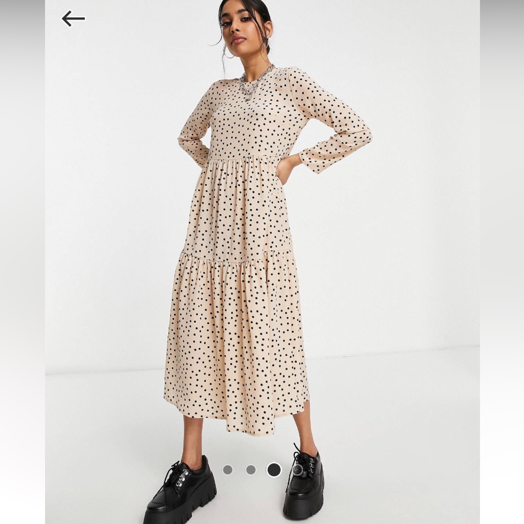 Asos Size 4 Long Sleeve Midi Polka Dot Midi Dress